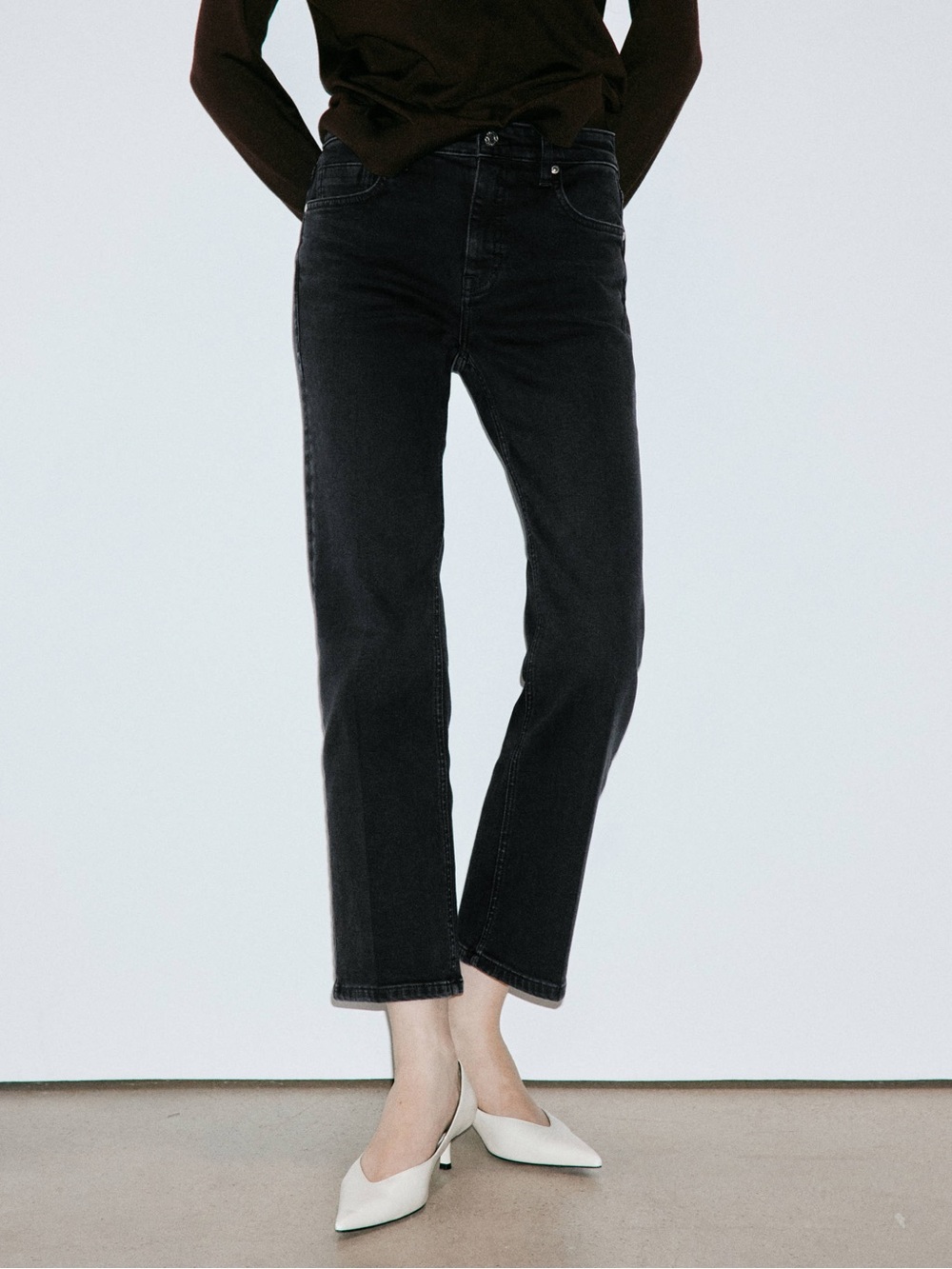 Mango Sienna Ankle Crop Raw Hem Jeans, Vintage Black